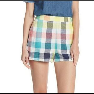 multi color colorblock linen blend shorts
